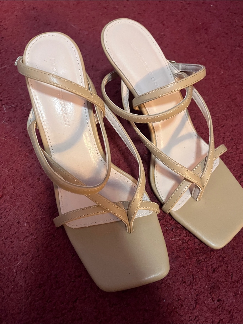 Princess Polly Beige Strappy Square-Toe Heels SIZE 7